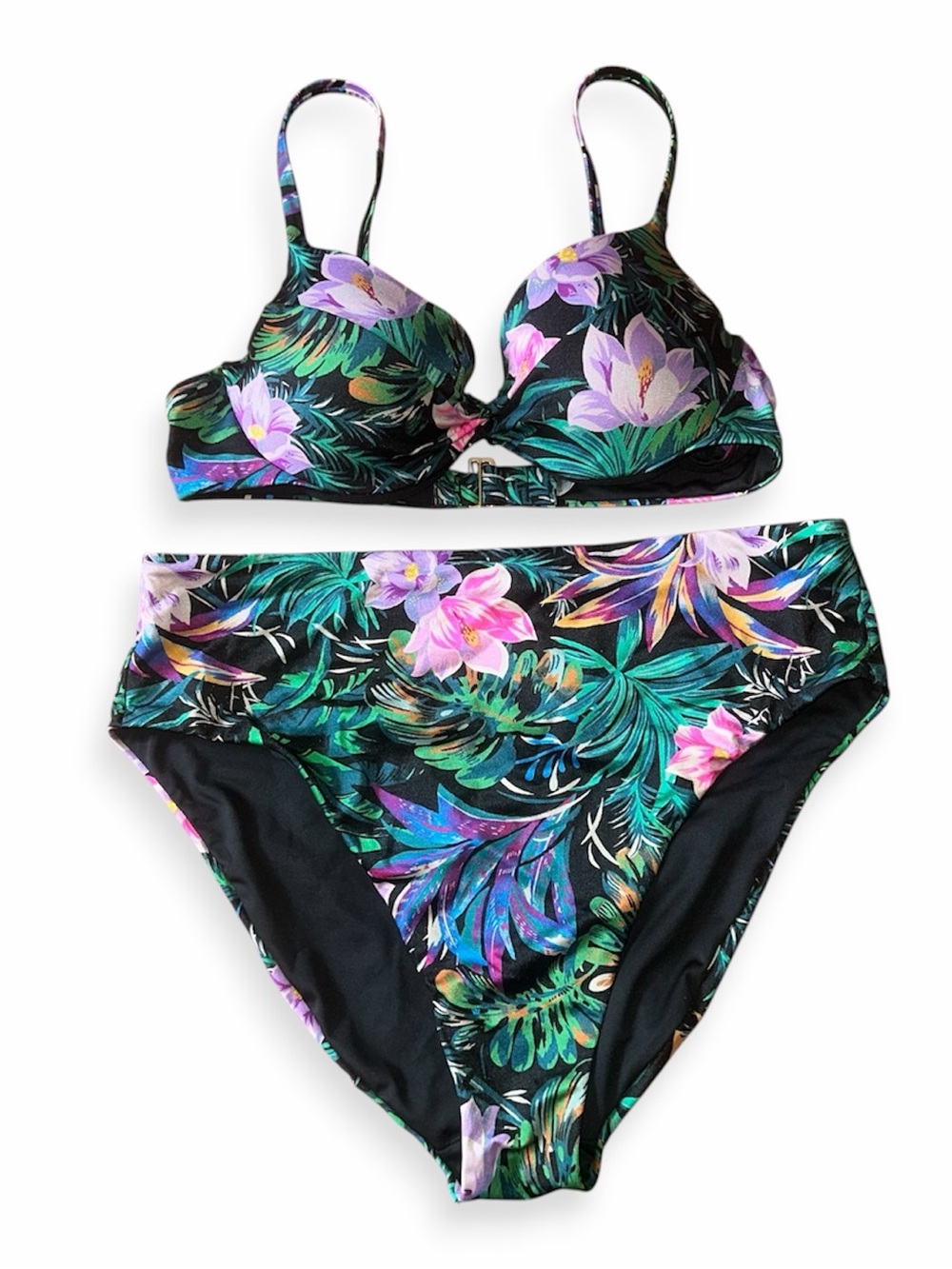 Victoria's Secret Swim Removable Push-Up Top 36B High Waist Bottom XL Tropical